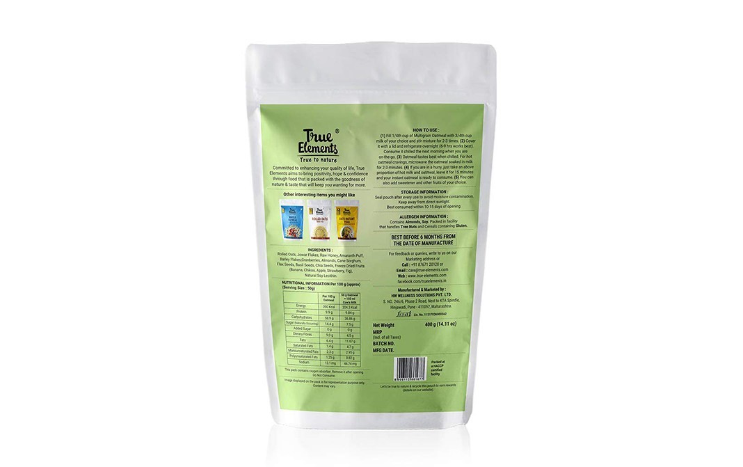 True Elements Multigrain Oatmeal with Rolled Oats, Jowar, Amaranth, Barley   Pack  400 grams